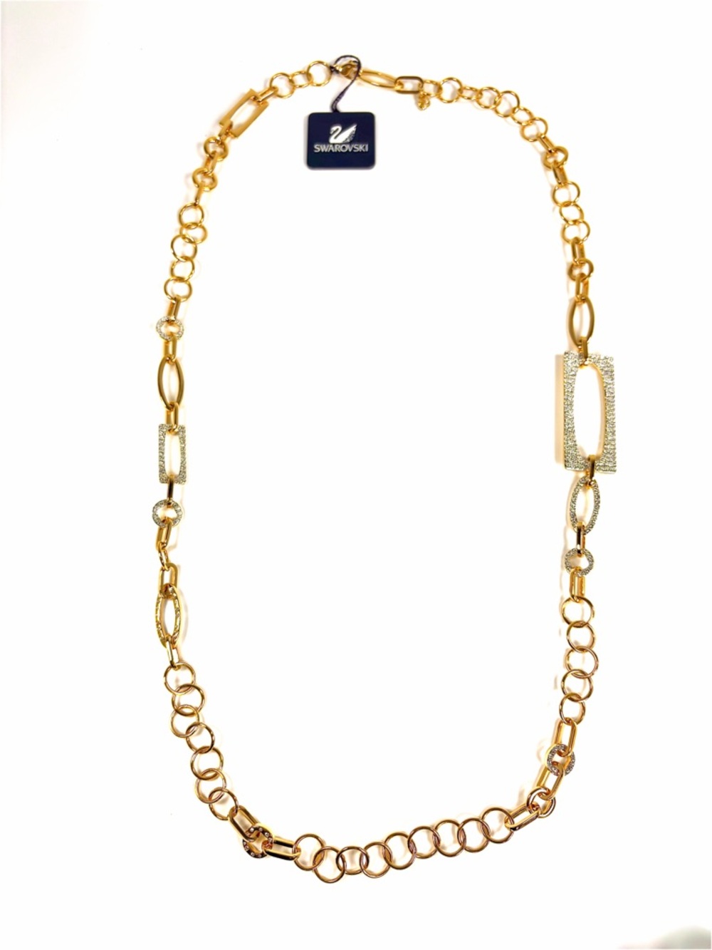 Swarovski Chunky Gold Chain Statement Necklace Pavé Crystal Long NWT